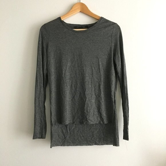 NEW Zara High Low Charcoal Gray Long Sleeve Knit Top Crewneck Womens Size S NWOT - Picture 1 of 5